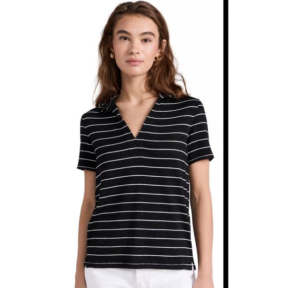 Rag & Bone the knit stripe polo in black stripe size Small - Picture 1 of 6